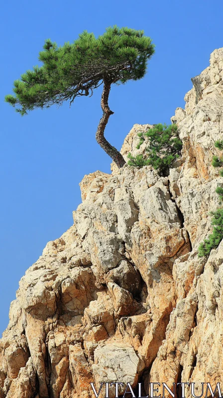 Tree Growing on Cliffside AI Image