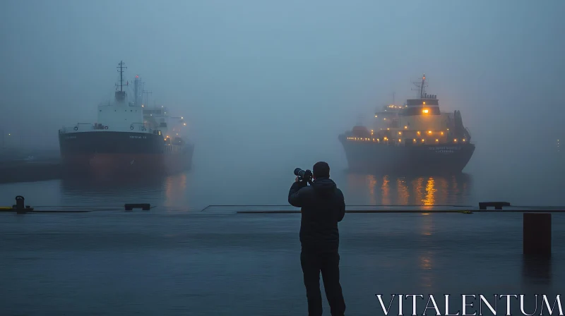 Misty Harbor Night: Photographer Captures Ships AI Image