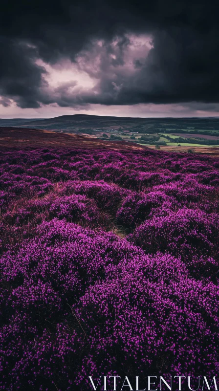 AI ART Dramatic Landscape of Purple Fields and Clouds