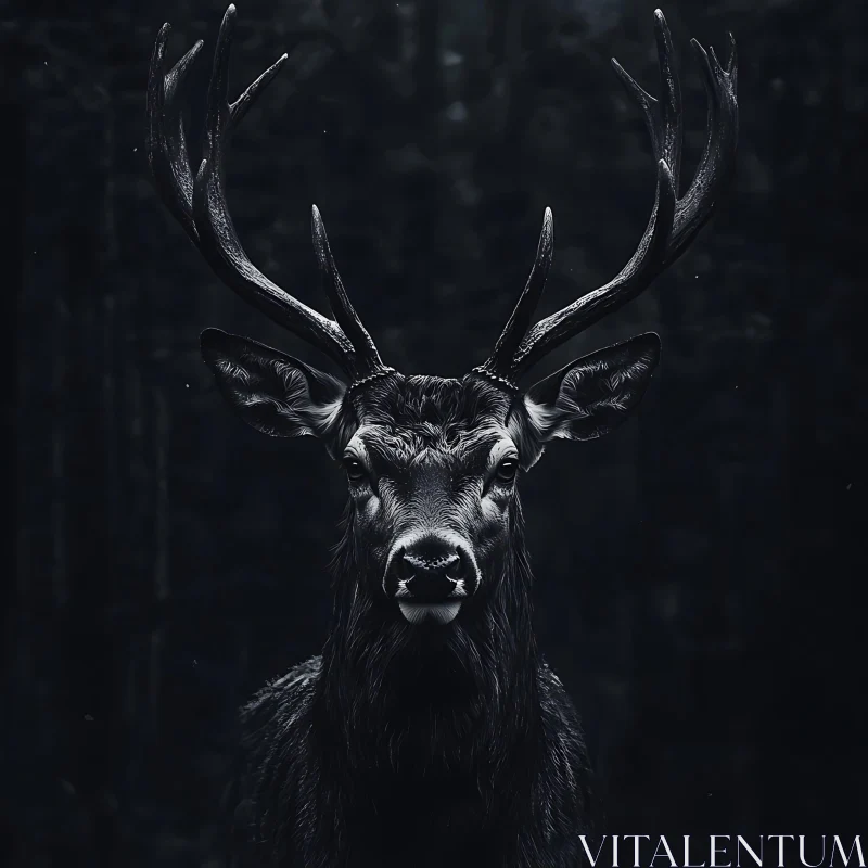 Regal Deer in Shadowy Woodland AI Image