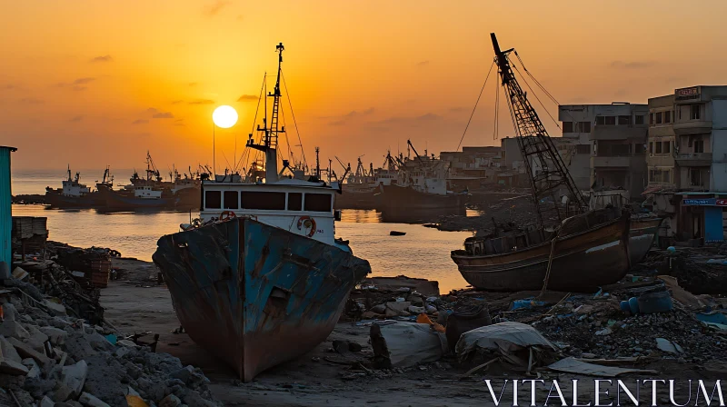 Boats at Harbor During Sunset AI Image