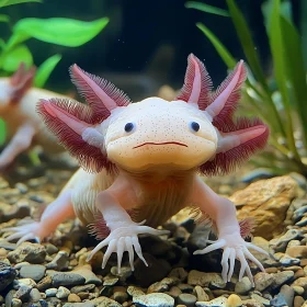 Aquatic Axolotl Displaying Feathery Gills