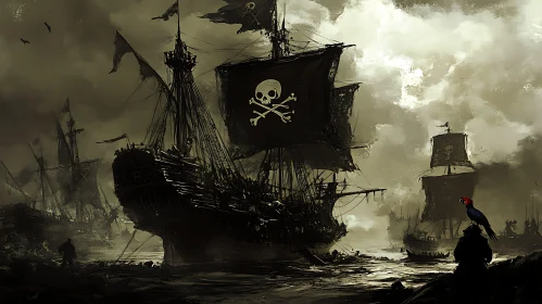 Gloomy Pirate Armada with Skull and Crossbones