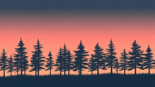 Forest Sunset with Silhouetted Pine Trees