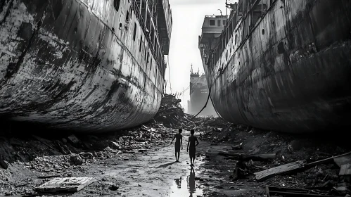 Abandoned Shipyard in Black and White