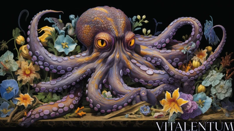 Whimsical Octopus Among Flowers: An Artistic Diorama AI Image