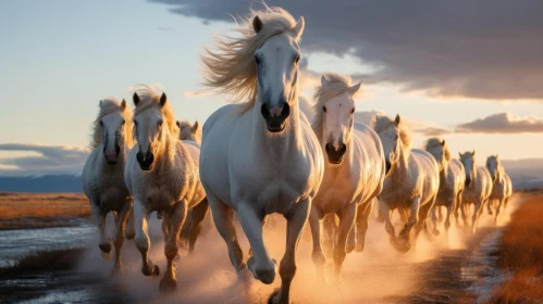 White Horses Galloping in a Farm - A Narrative Depiction with Precisionism Influence