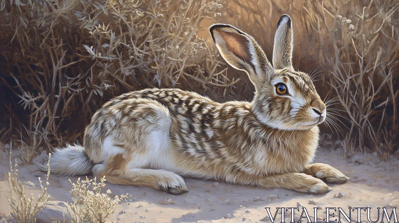 Wild Rabbit Resting in Desert Landscape AI Image