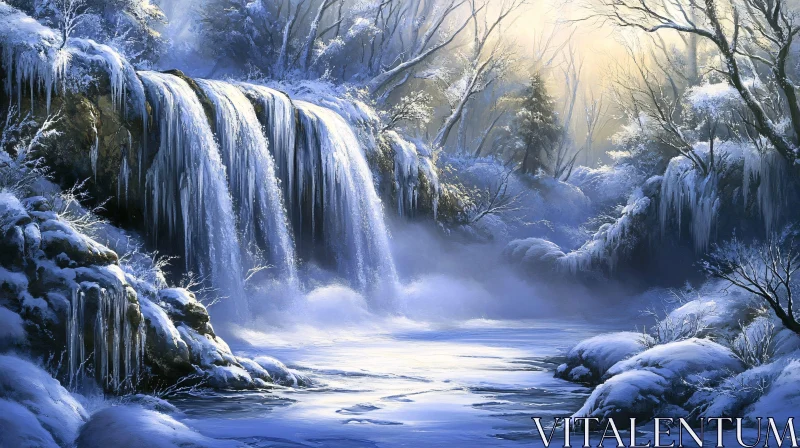 AI ART Majestic Frozen Waterfall in Winter Landscape