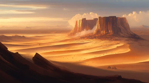 Sunset Over Mesas in Desert Landscape