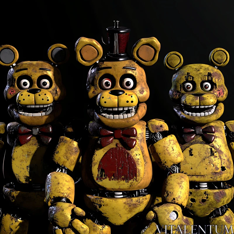 AI ART Distressed Animatronic Bears in Dark Setting