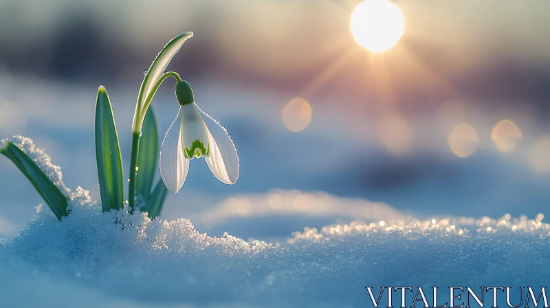 Winter Bloom: Snowdrop in the Snow AI Image