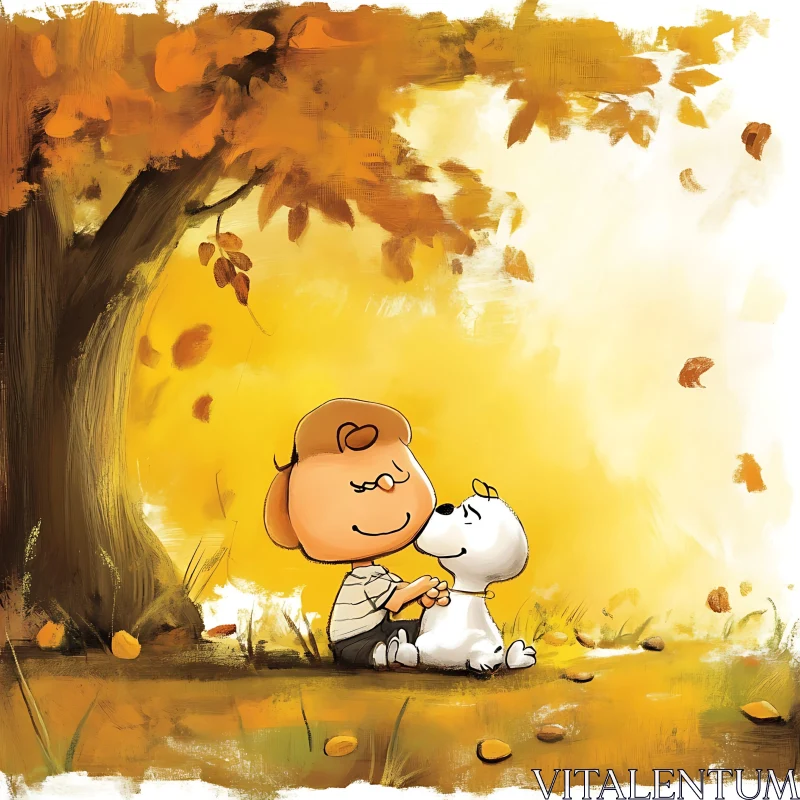 Adorable Fall Illustration of Child and Dog AI Image