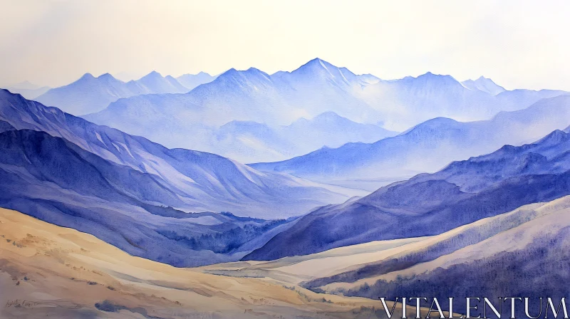 Tranquil Mountain Landscape Watercolor Art AI Image