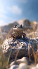 Close-Up of a Frog on a Rock in Natural Habitat