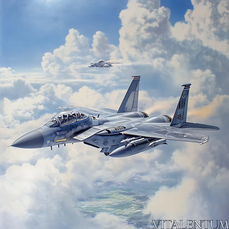 Military Fighter Jets Above the Clouds AI Image