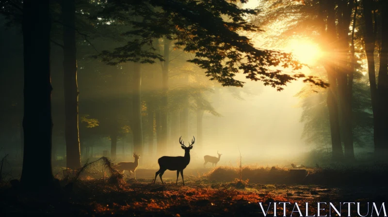 Deer in Forest at Sunrise - Captivating Nature Image AI Image