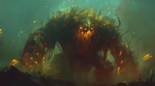 Underwater Beast with Fiery Eyes