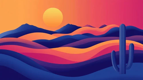 Vibrant Desert Illustration at Sunset