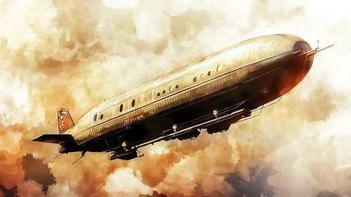 Retro Airship in Atmospheric Sky