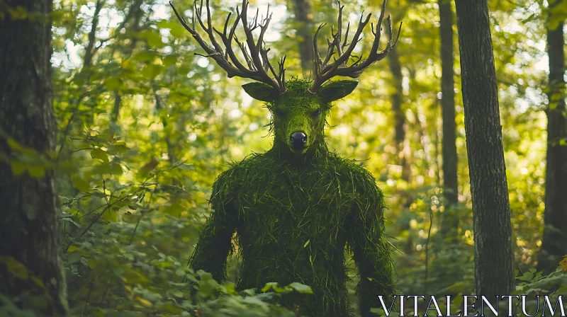 AI ART Enigmatic Forest Creature with Foliage and Antlers