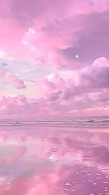 Dreamy Sunset with Pink Clouds Reflected on Ocean