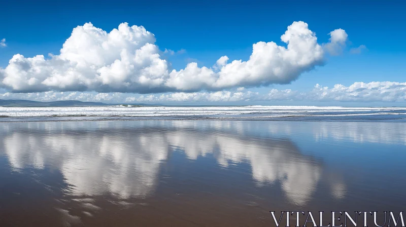 AI ART Tranquil Coastal Scene with Reflected Clouds