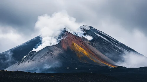 Volcano Eruption with Smoke and Lava