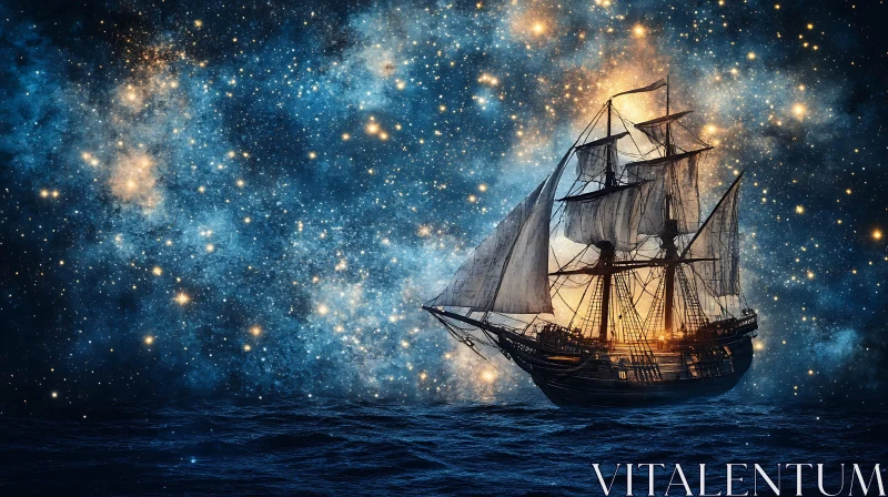 Surreal Sailing Ship with Starry Backdrop AI Image