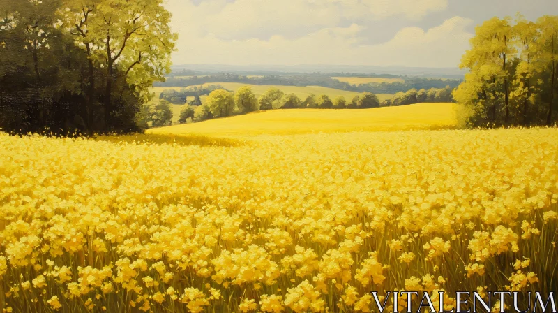 AI ART Golden Flower Field in Countryside