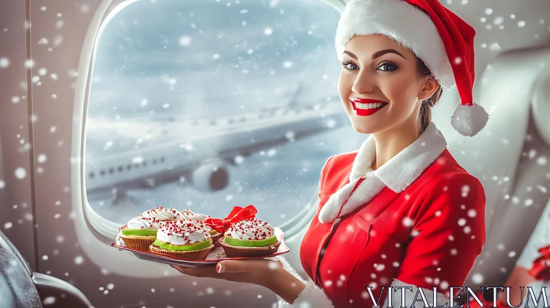 AI ART Holiday Joy in the Skies: Festive Flight Attendant