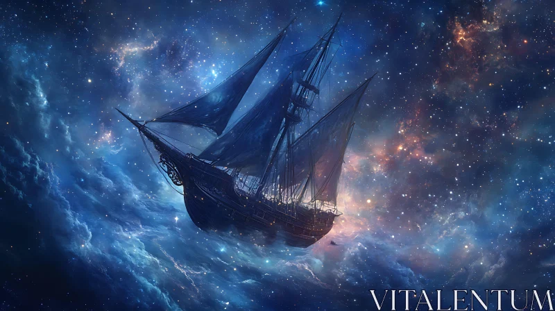 AI ART Surreal Sailing Ship in Starry Space