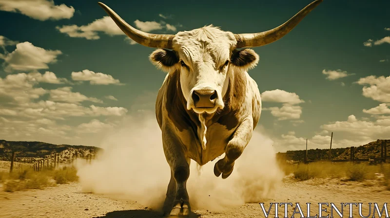 AI ART desert bull charging forward