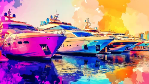 Vibrant Luxury Yachts at Sunset