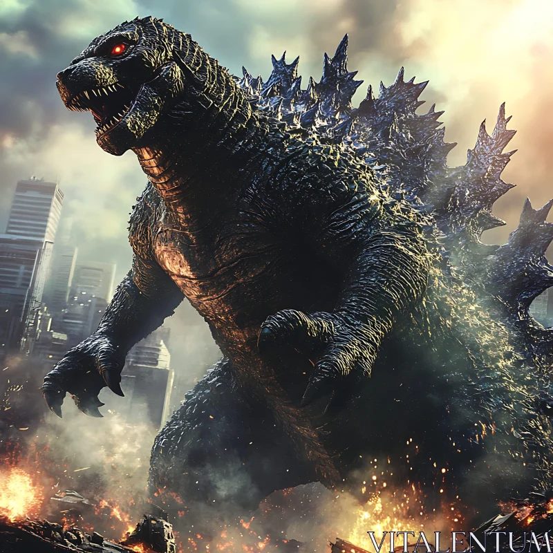 Fearsome Creature in Ruined Cityscape