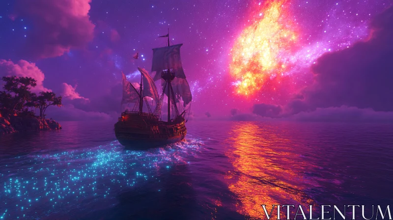 Mystical Ocean Journey with Glowing Bioluminescent Waters