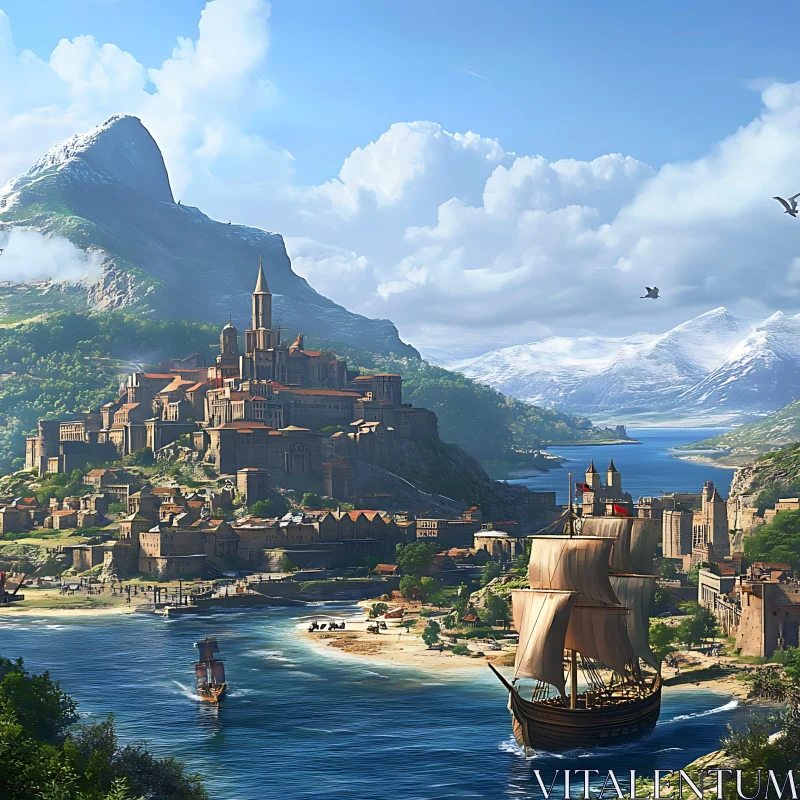 Ancient Castle Overlooking a Serene River Valley