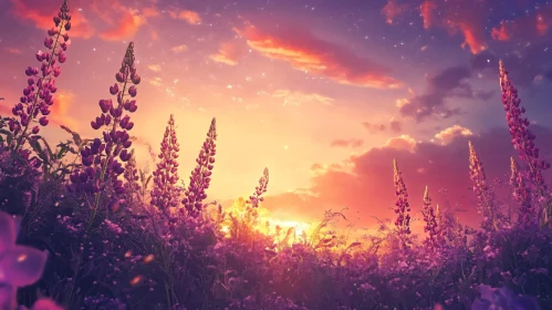 Purple Lupine Field at Sunset