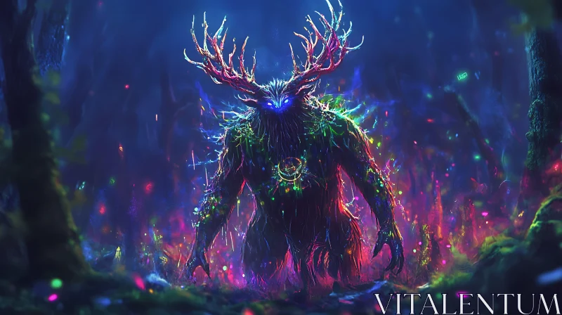 Enigmatic Creature in a Neon-lit Forest