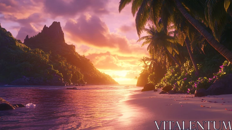 AI ART Peaceful Beach Sunset with Vibrant Hues