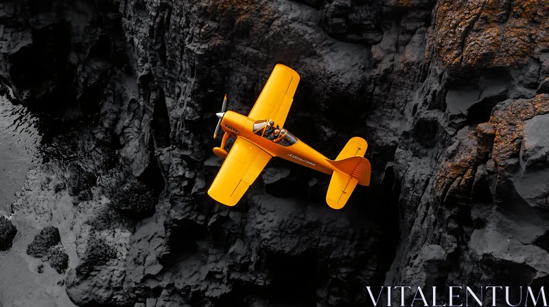 AI ART Biplane in Flight over Cliffs