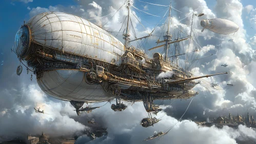 Retro-Futuristic Airship Soaring Above
