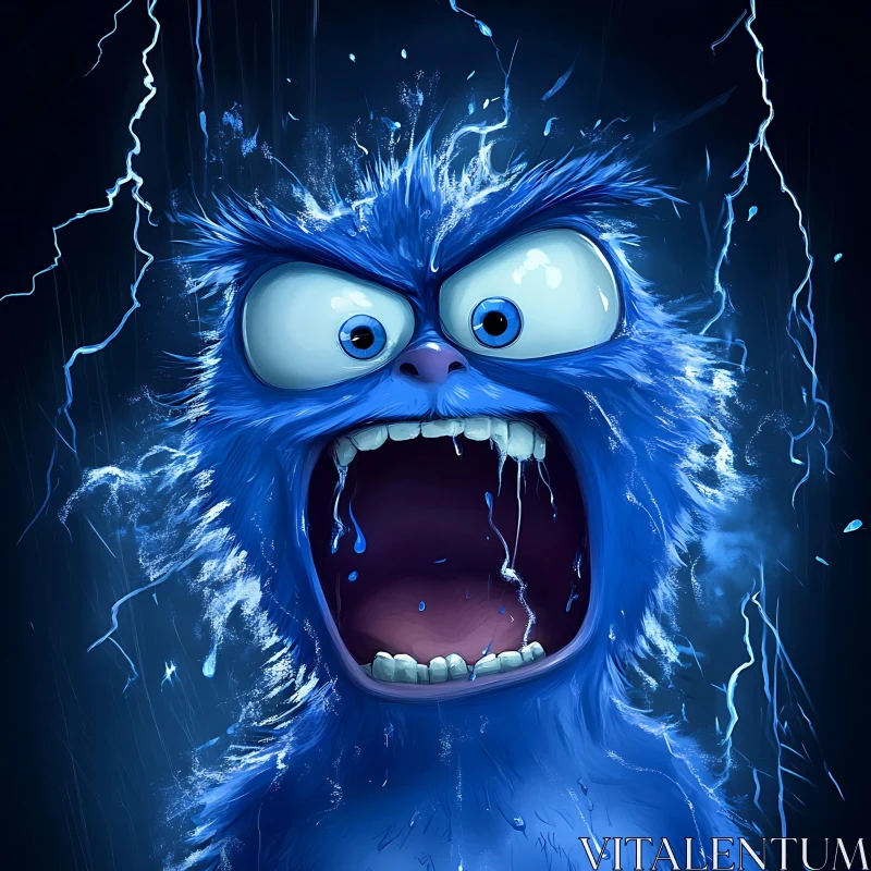 Electrified Blue Monster Roaring AI Image