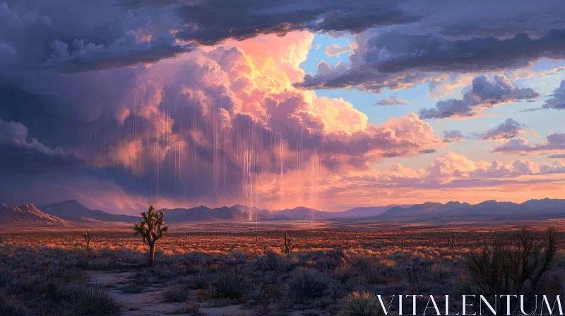 AI ART Majestic Desert Rainstorm at Sunset
