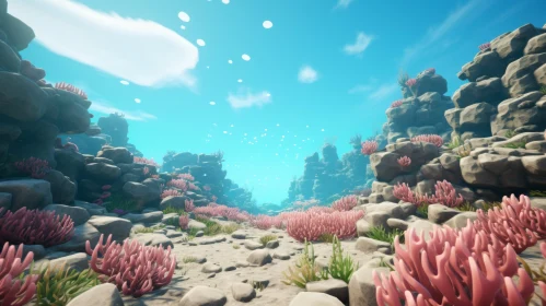 Immersive Ocean Scene with Detailed Coral Formations and Foliage