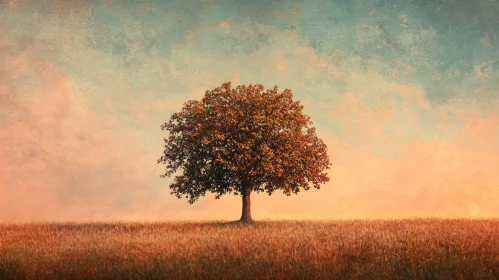 Lonely Tree in Autumn Field