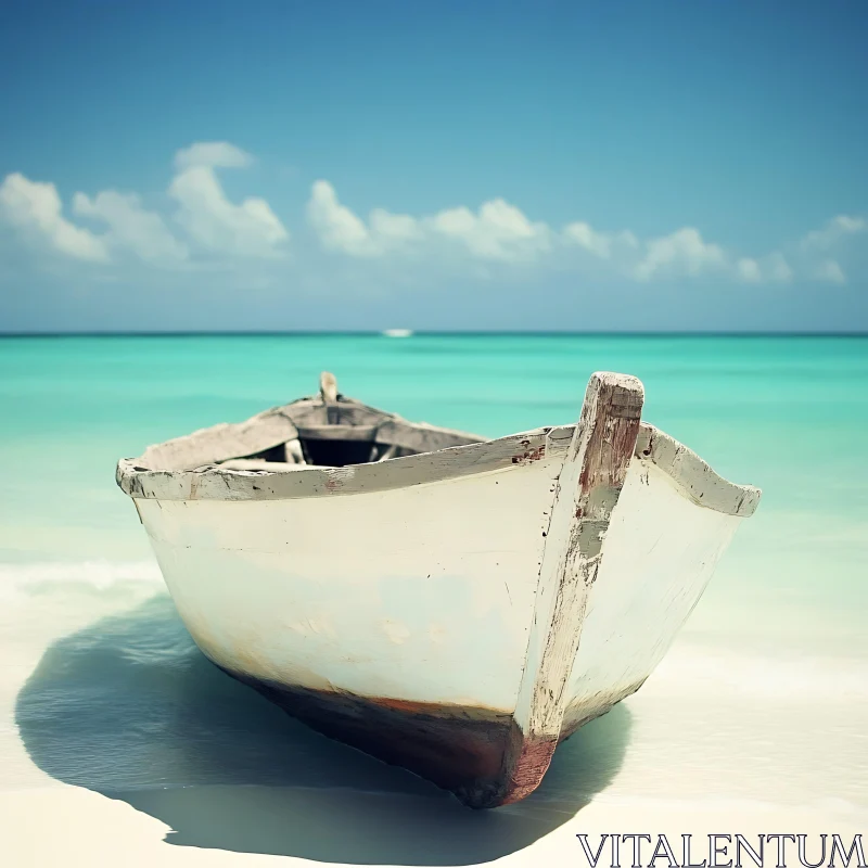 Wooden Boat on Sandy Shore AI Image