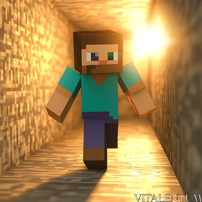 Minecraft Avatar in Illuminated Pathway AI Image