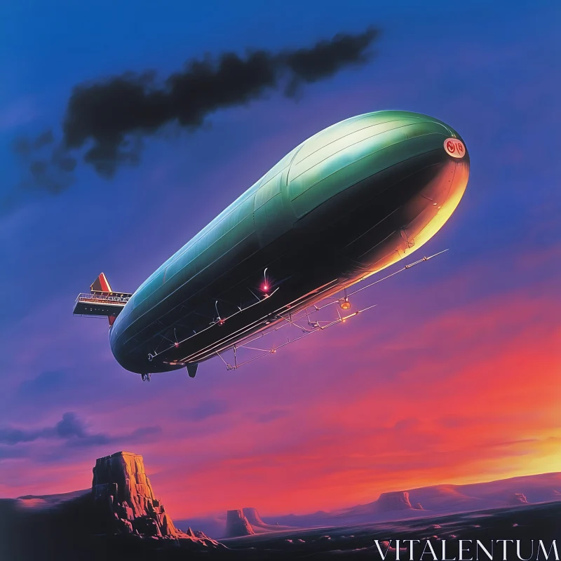 Airship at Sunset AI Image