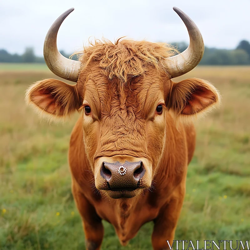 Horned Bull in Nature AI Image